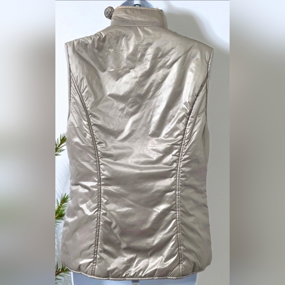 Chico's Silver Quilted Embroidered Puffer Vest - Picture 2 of 4